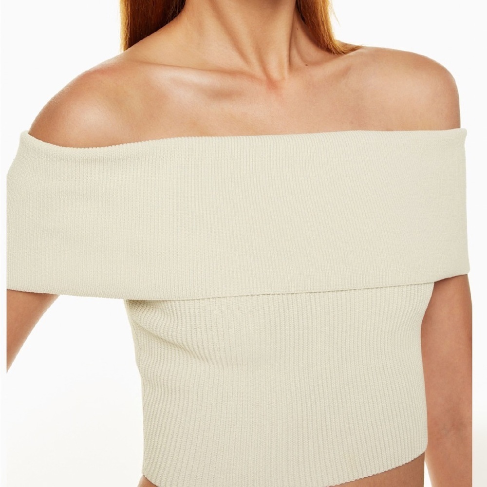 Babaton Off-the-Shoulder Ribbed Knit Sweater Top in Cream